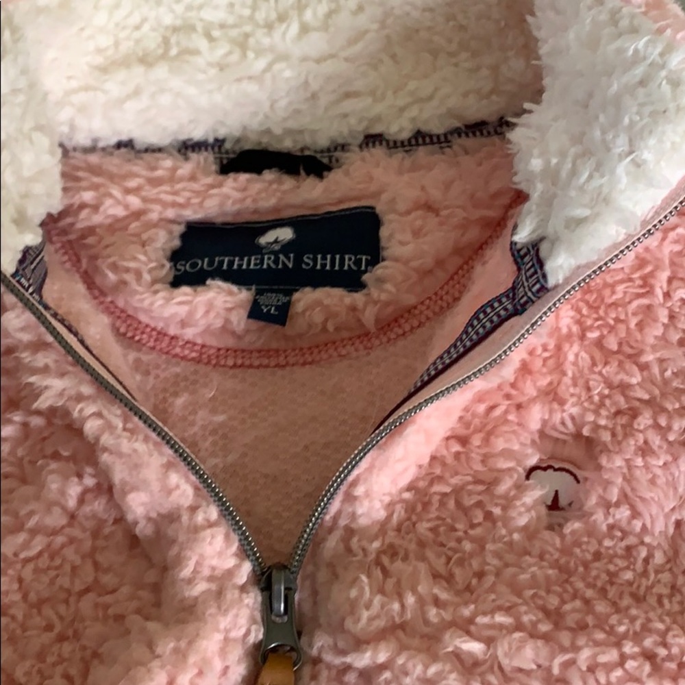 Fuzzy pink quarter zip